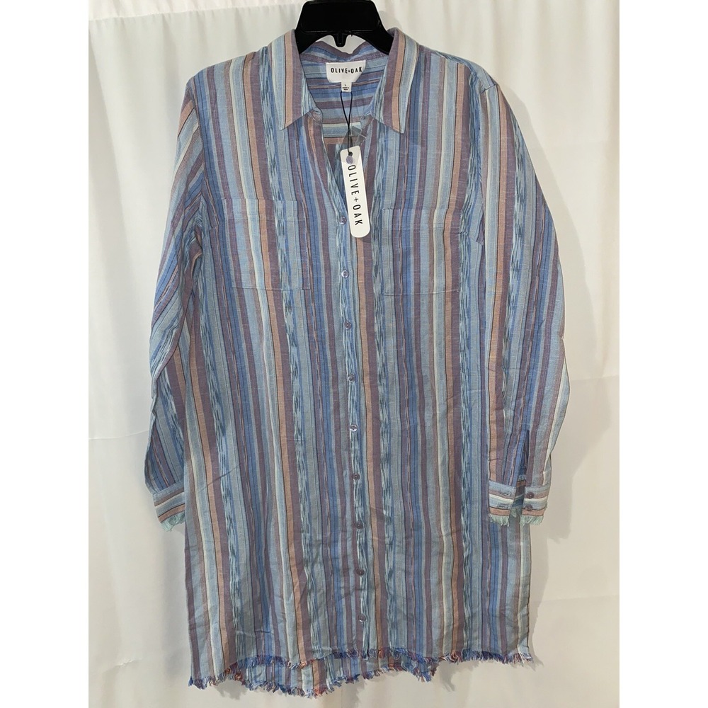 Olive + Oak‎ Vero Shirt Dress Button Vertical Stripe Women's Large New with Tag